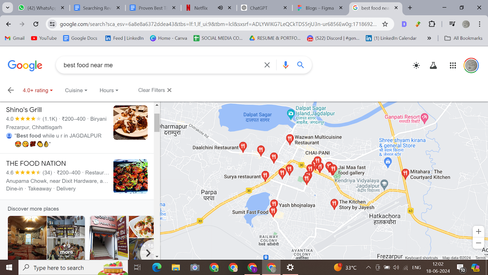 Screenshot of a Google Maps search screen displaying a list of businesses related to the keyword search. The screen shows business names, locations, star ratings, and brief descriptions for each listed business.